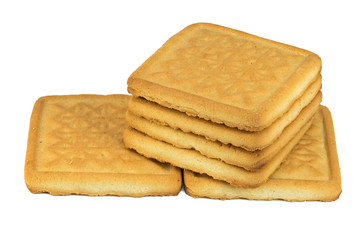 square biscuit isolate on a white background. Stack of tasty biscuits isolated on white background.  square shaped cookies on a white background.. Crackers isolated on a white background 