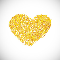 Hand drawn golden glitter heart