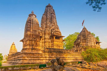 Plakat Lakshmana Temple, located within the Western Group of temples at Khajuraho in Madhya Pradesh, India.