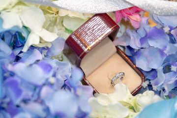 wedding rings and flowers