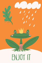 Obraz premium Vector card with forest animals cartoon frog
