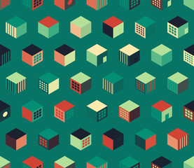 Multicolor cubes. Seamless pattern. Isometric background. Hexagons design layout