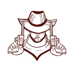Cowboy Holding Pistols in Hand Drawn Style