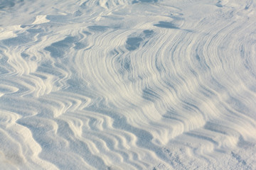 Snow on the frozen surface of the river, a natural background, Ob reservoir, Siberia