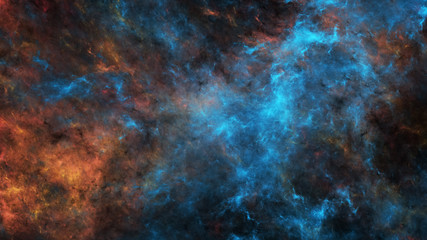 Fototapeta na wymiar Abstract blue and orange fantastic clouds. Colorful fractal background. Digital art. 3d rendering.
