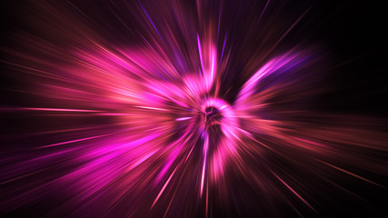 Abstract holiday background with blurred pink rays and sparkles. Fantastic light effect. Digital fractal art. 3d rendering.
