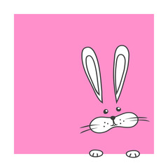 vector rabbit face muzzle big ears paw on pink frame childish cartoon background