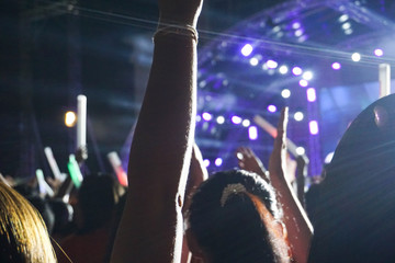 Fototapeta na wymiar Crowd at concert, put your hand up.
