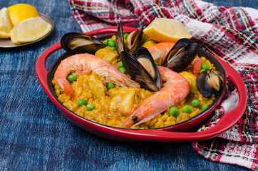 Traditional paella with seafood
