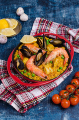 Traditional paella with seafood