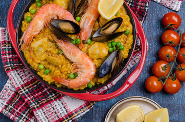 Traditional paella with seafood