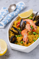 Traditional paella with seafood