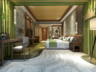 Fototapeta premium 3d render modern hotel room