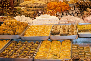 Turkish sweets Baklava on Egyptian (Spice) bazaar istanbul