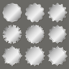 Silver labels set. Set of silver blank stickers different forms. Design elements. Tags. Vector illustration.
