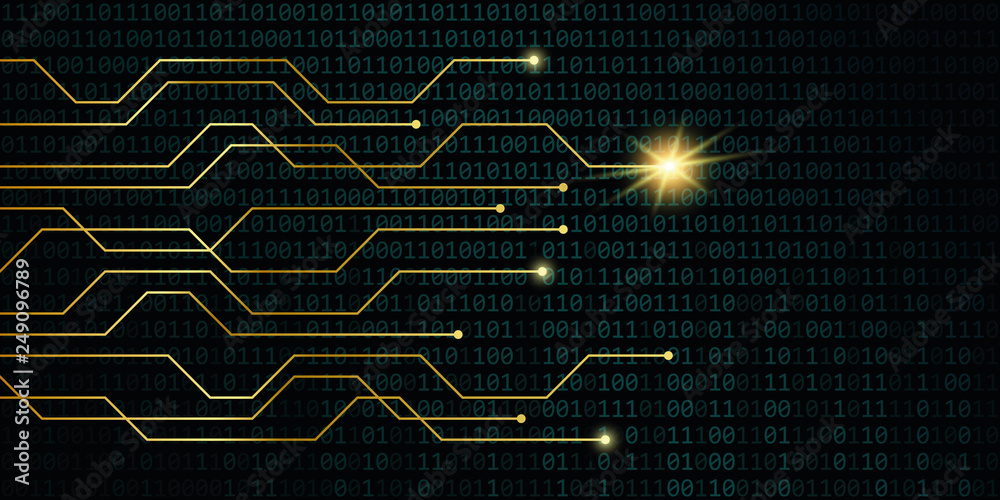 Aufkleber golden digital network power with binary code background vector illustration EPS10