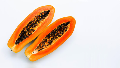 Papaya fruit on white background.