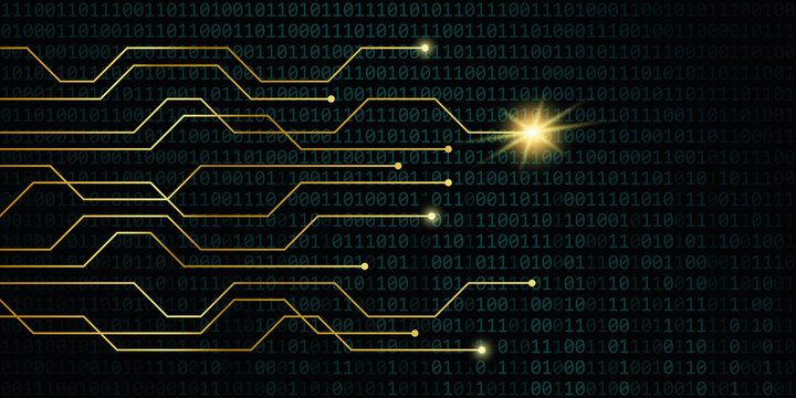 golden digital network power with binary code background vector illustration EPS10
