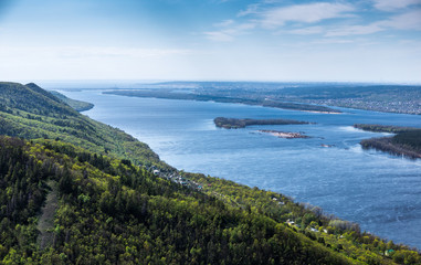 Panoramic view of the Volga River in the mountains