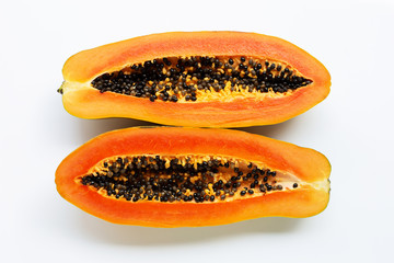 Papaya fruit on white background.