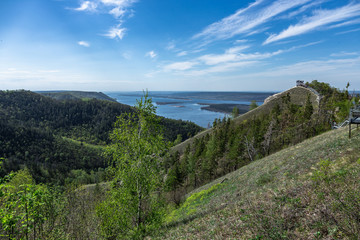 Fototapeta premium Panoramic view of the Volga River in the mountains