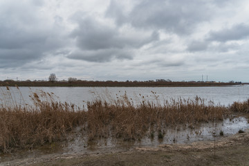 Plain river in cloudy weather