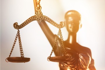 Justice Scales with money on table. Justice concept