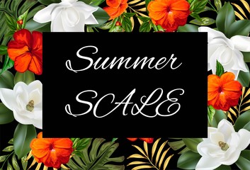 Summer Sale Off Background with tropical Flower  Design Vector - Vector