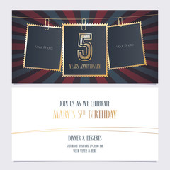 5 years anniversary party invitation vector template, deisgn element