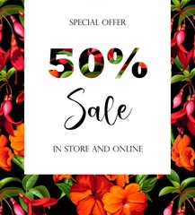 Spring Sale Off Background with Flower Blossom Design Vector - Vector