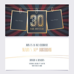 30 years anniversary party invitation vector template, illustration