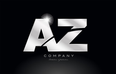 silver letter az a z metal combination alphabet with grey color on black background logo