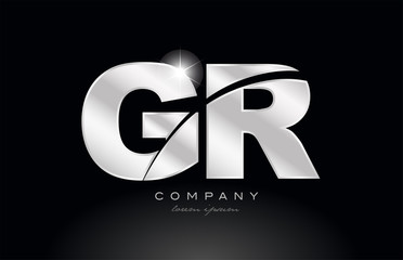 silver letter gr g r metal combination alphabet with grey color on black background logo