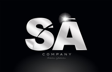silver letter sa s a metal combination alphabet with grey color on black background logo - obrazy, fototapety, plakaty