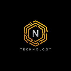 Hexagon Techno N Letter Logo