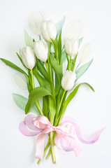 Watercolor bouquet. White flower. Tulips.