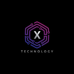 Hexagon Techno X Letter Logo