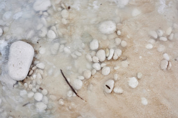 Fototapeta na wymiar Stones, pebles and rocks on Greek beaches on the island Kefalonia