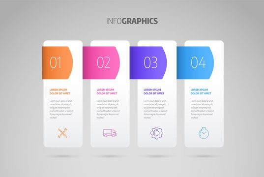 Process chart. Business data element of chart, graph, diagram with 4 steps, options, parts, processes. Infographics design vector and marketing icons.