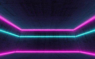 Colorful neon light lines, 3d render