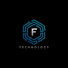 Hexagon Techno F Letter Logo