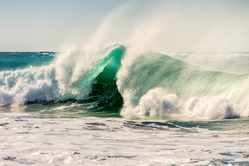 spectacular wave breaking powerful among foam