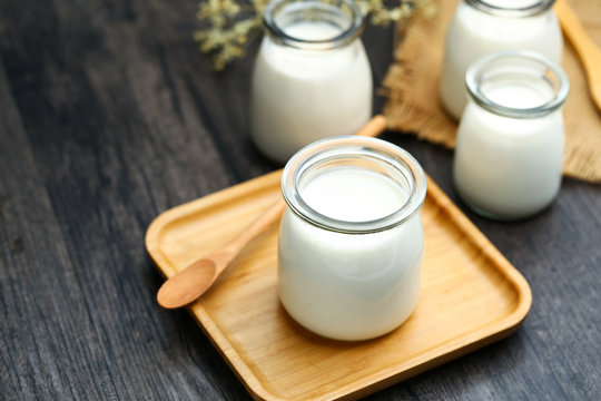 smoothie or milk shake or yogurt in glass bottle