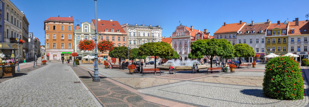Center Walbrzych, City fountain, baroque tenements, Lower Silesia, Poland