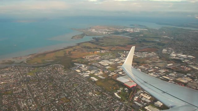 Airplane Interior View Through Jet Window New Zealand Auckland Suburb