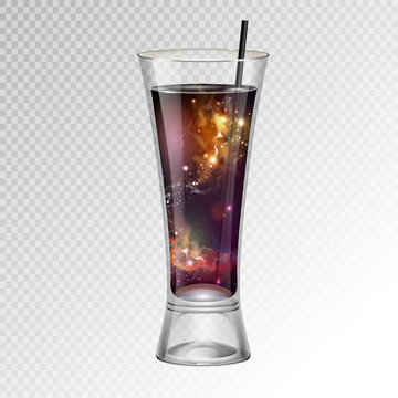 Vector illustration of realistic cocktail glass with space background inside