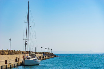 Fisherman boat in sea in Greece ready to fishing