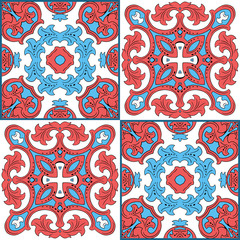Bright color patchwork. Red and blue texture for creativity.