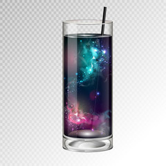 Vector illustration of realistic cocktail glass with space background inside