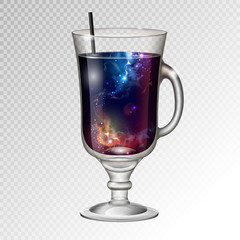 Vector illustration of realistic cocktail irish coffee glass with space background inside